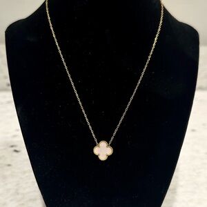 18K Gold Plated Clover Necklace - Double-Sided - White and Gold